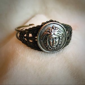 Artisan Handcrafted Silver Tone Medusa Metal Button Brass Bracelet